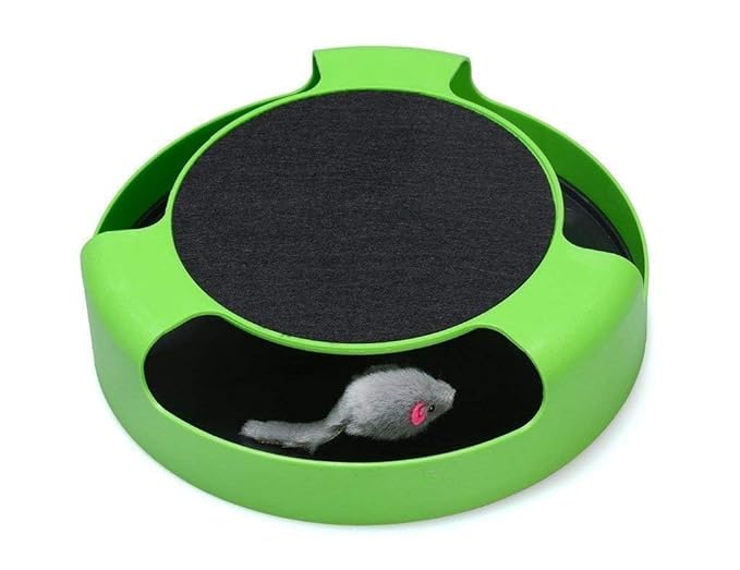 D&C Paws Mouse Cat Scratcher Interactive Toy With Running Mice And Scratching Pad Toy Suitable For Playing Cats And Kittens (Gre