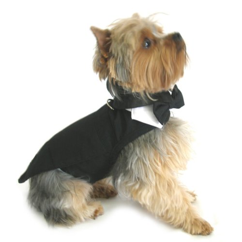 Doggie Design Black Formal Tuxedo Dog Harness with Tails, in Size Medium (Chest 16-19'' Neck 13-16'' - Pets weighting 11-15lbs)