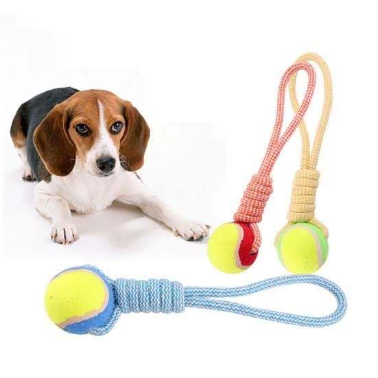 Dog Trust Cotton Chewable Tennis Tug Ball For Dog Teething, Playing, Tug Ball For Dogs Suitable For Small Breeds (Pack Of 1)