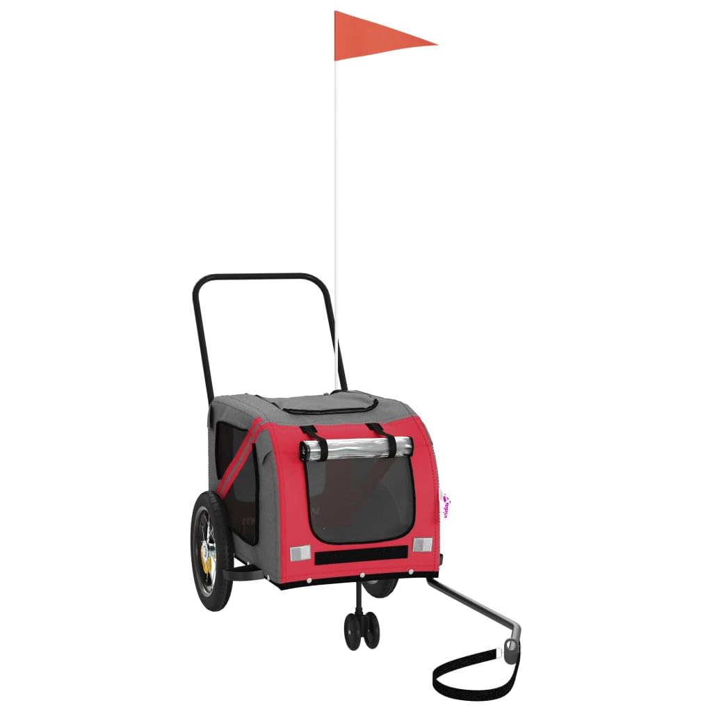 vidaXL Pet Bike Trailer - Red and Black, Iron Frame, Oxford Fabric with PVC Cover, for Small Dogs and Pets, 48"x20.5"x20.9"