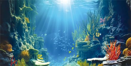 Dtekoj 36X20IN Blue Sea Floor Aquarium Background, Natural Underwater World 3D Effect Fish Tank Decorations Background, Art Terr