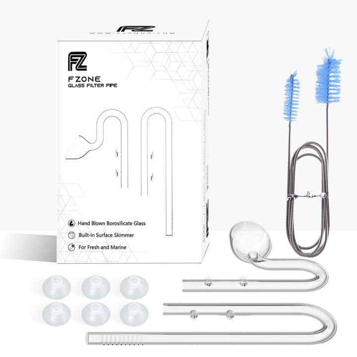 FZONE 17mm Aquarium Glass Lily Pipe Kit - Inflow & Outflow with Brush for 5/8" ID Tubing, Aqua