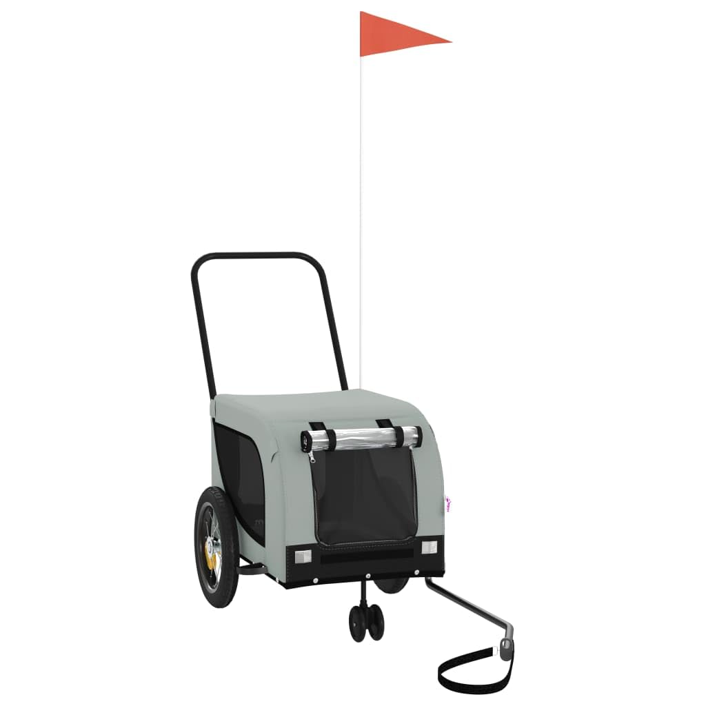 vidaXL Pet Bike Trailer Gray and Black - Sturdy Iron Frame - Oxford Fabric - Mesh Windows - Reflectors and Safety Flag - 48.8" x 20.9" x 20.9"