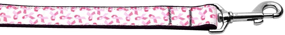 Pet Dog & Cat Nylon Collar or Leash, "Pink Ribbons On White" 1" w x 6 ft. leash
