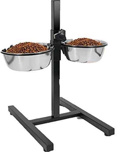 Home Bargains Adjustable Stainless Steel Double Diner Stand Bowls Food Feeding Bowls For Pet Dog (1600Mlx 2,Color May Vary)
