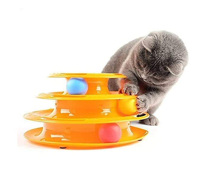 Bohobark Interactive 3Layer Tower Track Roller With Colourful Balls Turntable Puzzle Toy For Mental And Physical Exercise Cat A