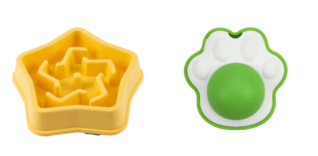 Urban Pet Gallery Pet Feeding Bowls For Dogs And Cats, Durable NonSlip Feeding Bowl, Star Design (Yellow) And Silvervine, Gall 