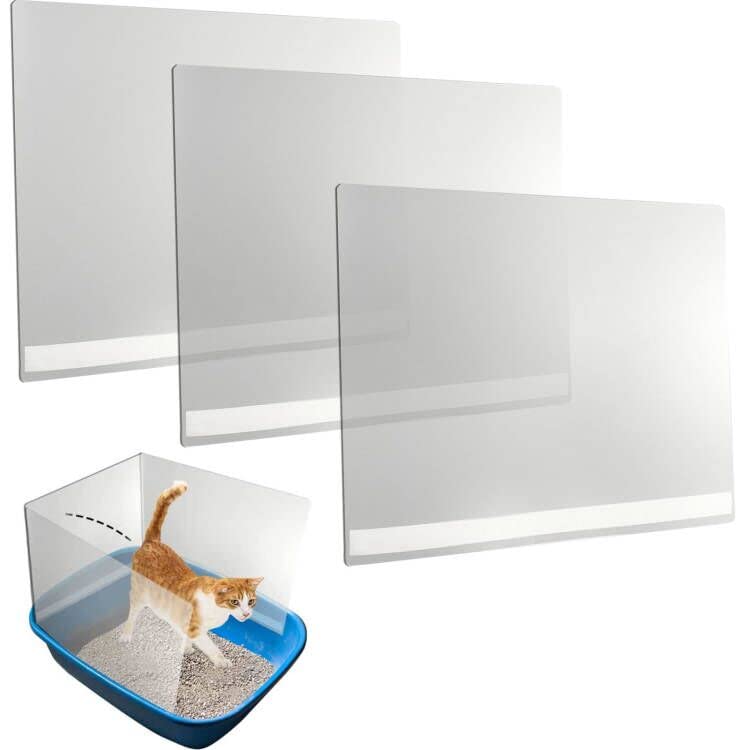 3 Pcs Cat Litter Box Pee Shields, Easy Clean Anti-Splashing Flexible Litter Pan Pee Shields for Open Top Litter Pan - Litter Box