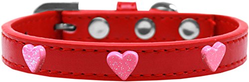 Mirage Pet Products 631-13 RD10 Pink Glitter Heart Widget Dog Collar Red, Size 10