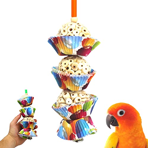 Bonka Bird Toys 1931 Three Cake Colorful Shredding Foraging Treat Natural Sola Conures Cockatiels Parakeets and Other Similar Bi