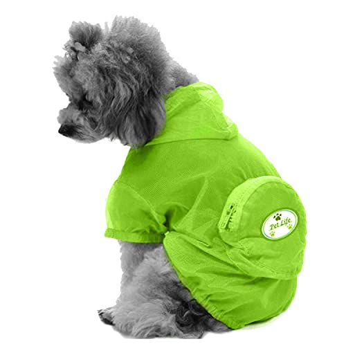 Pet Life  Thunder Paw Waterproof Dog Raincoat Poncho - Zippered Folding Travel Pet Raincoat Dog Jacket - Reflective and Adjust