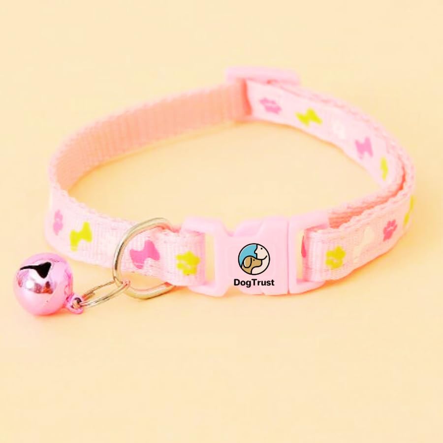 Dog Trust Cute Dog Collar Belt, Paw & Bone Pattern Belt With Loudly Bell, Adjustable Belt For Puppies And Small Dogs, Perfect An