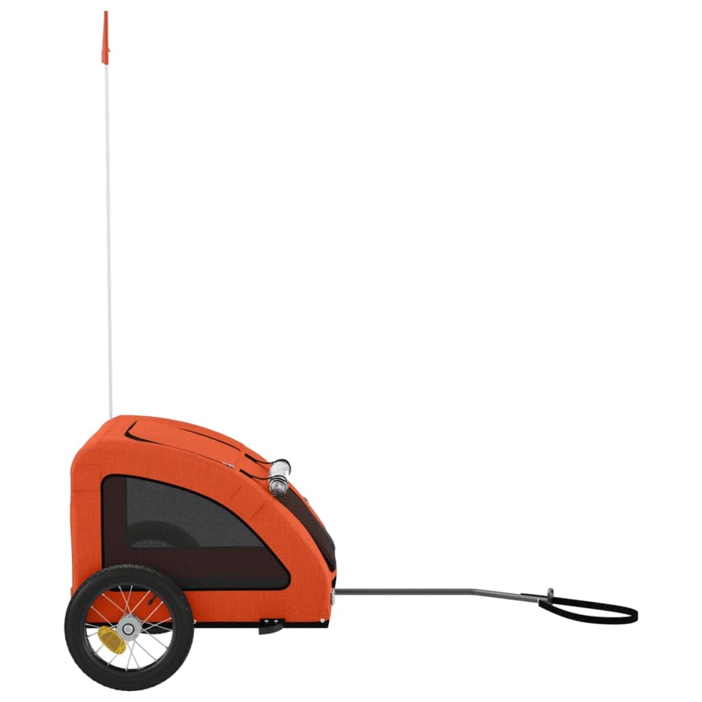 vidaXL Pet Bike Trailer for Small Dogs - Orange Oxford Fabric/Strong Iron Frame/Ventilated with Cover, Reflectors & Safety Flag