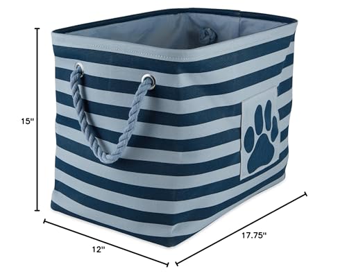 Bone Dry Pet Storage Collection Striped Paw Patch Bin, Dark Navy, Large Rectangle
