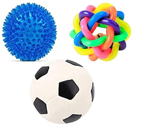 D&C PAWS Combo of Ring Ball, Led Light Spiked Ball with Football Chew Teether Toys Suitable for Dog, Puppy, Cat and Kitten  Mul