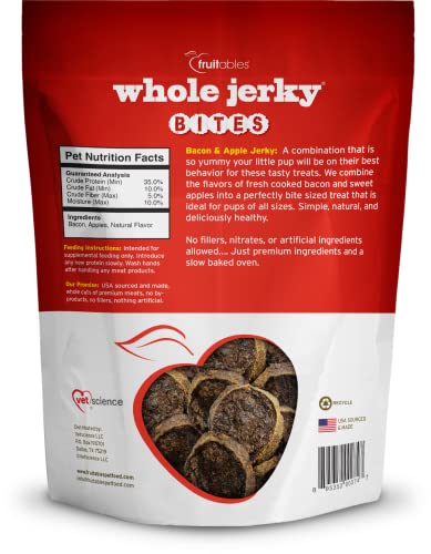Fruitables Small Dog Jerky Treats ?Bacon & Apple Flavor ?Dry Jerky ?5Oz