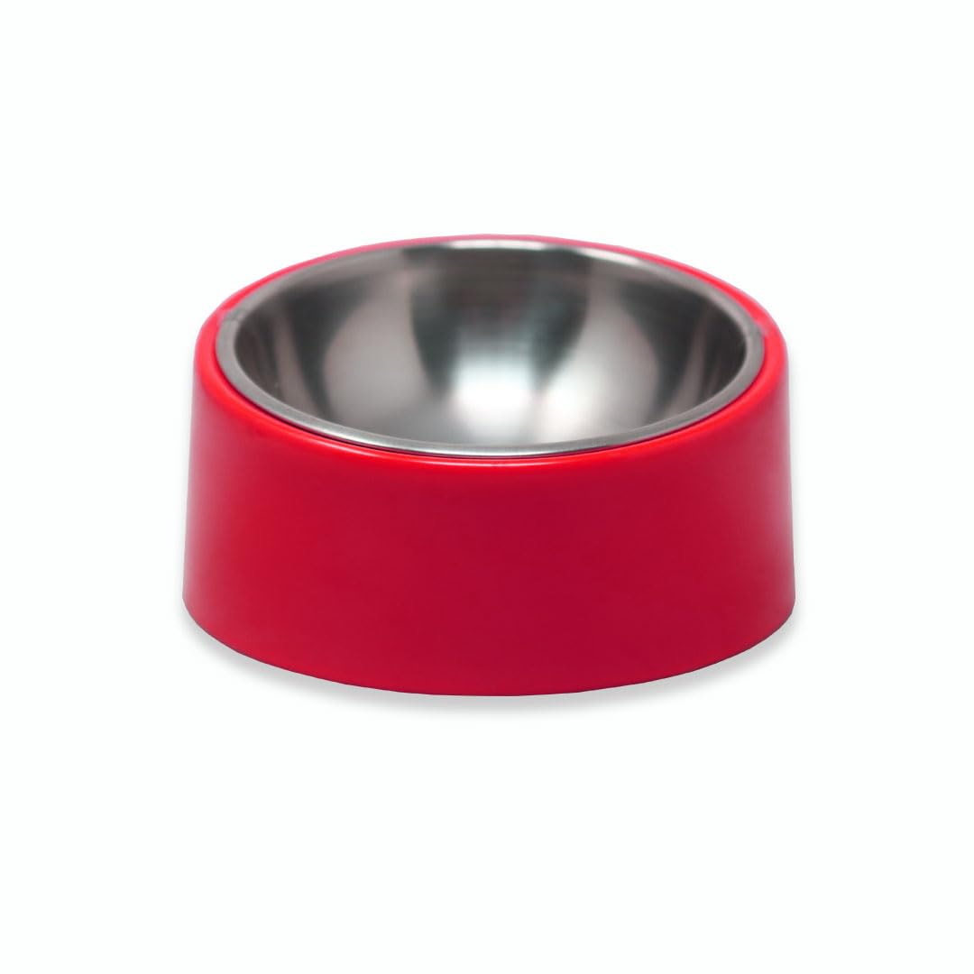 Plusmate Tilted Angle Dog Bowl, 15 Slanted Stainless Steel And Melamine Feeding Bowl For Flat Faced Dogs & Cats With Rubber Anti