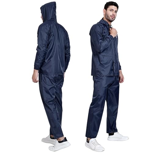 Hacer Fantasy Raincoat With Pants For Men Waterproof Full Length Hood & Pockets Rainwear For Gents & Boys Carry Bag Included (N