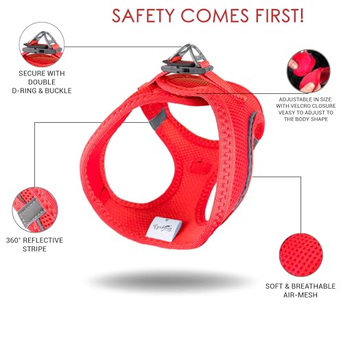 Tailpetz XSmall Dog Harness Red, Adjustable Step in No Pull Harness for Small Dogs, Reflective Puppy Harness for Puppy Training,