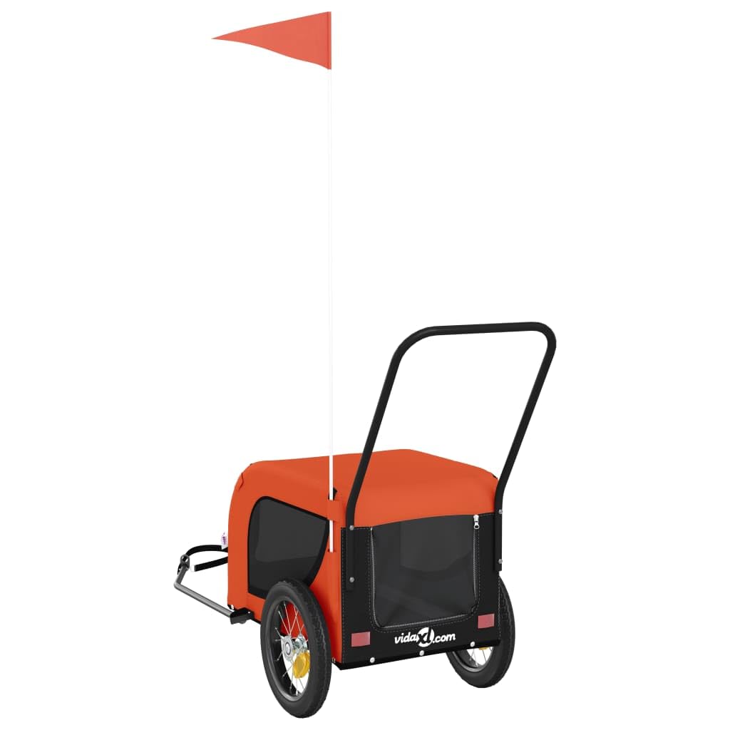 vidaXL Pet Bike Trailer - Orange & Black Oxford Fabric/Iron Frame, 48.8"x20.9"x20.9" - Small Dogs, Cargo/Groceries Transport