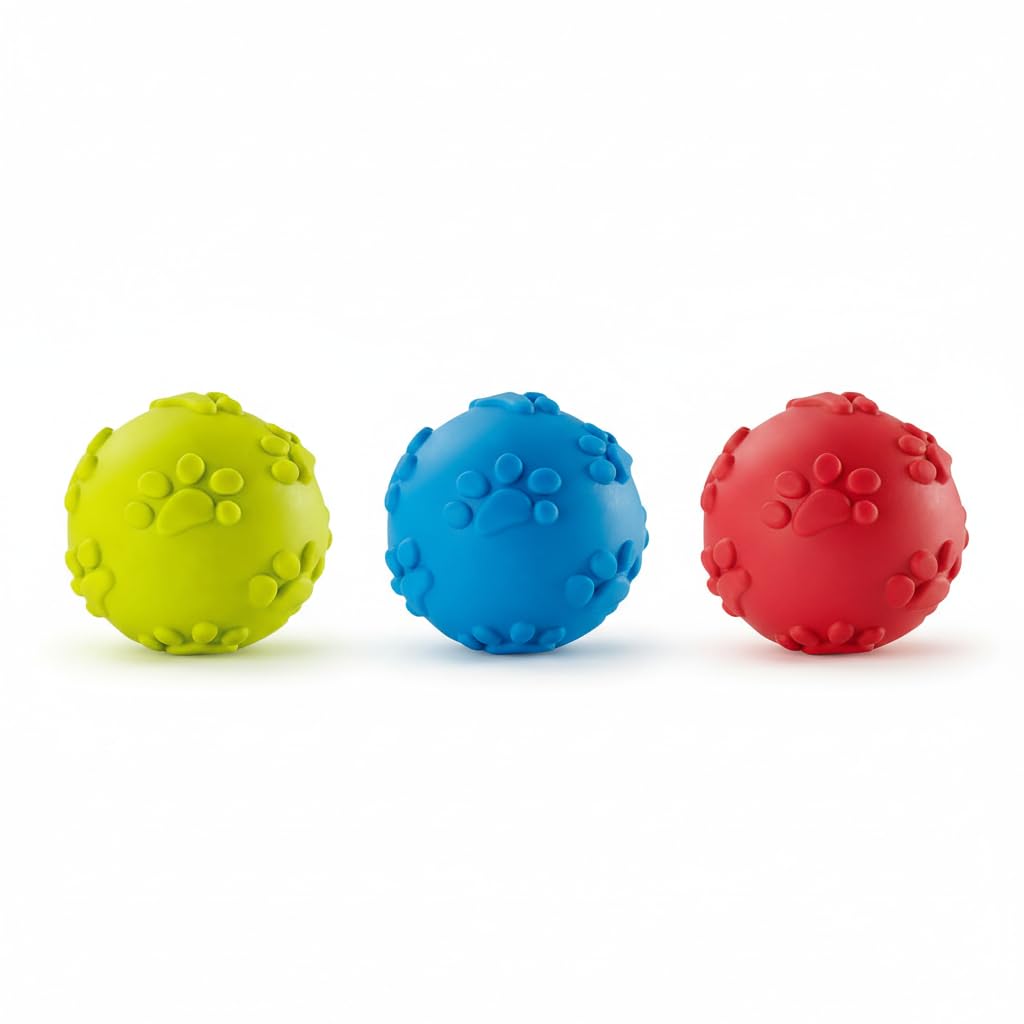 Bohobark Pack Of 3 Dog Chew Ball Toys  Interactive Squeaky Dog Ball  Durable Rubber Chew Toy For Small To Medium Dogs  6Cm Li