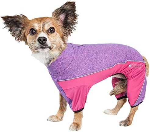 Pet Life  Active Chase Pacer Heathered Performance 4Way Stretch Twotoned Full Body Warm Up, Pink And Purple  Small