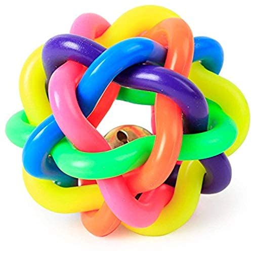 Furry Critters Colourful Squeaky Rainbow Rubber And Latex Woven Balls With Inner Bell For Dogs(Large Size)