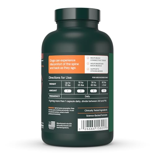 VETRISCIENCE Healthy Spine & Disc Capsules, Chondroitin & Taurine Supplement for Dogs, 180 Count, Perfect for Dachshunds & Frenchies