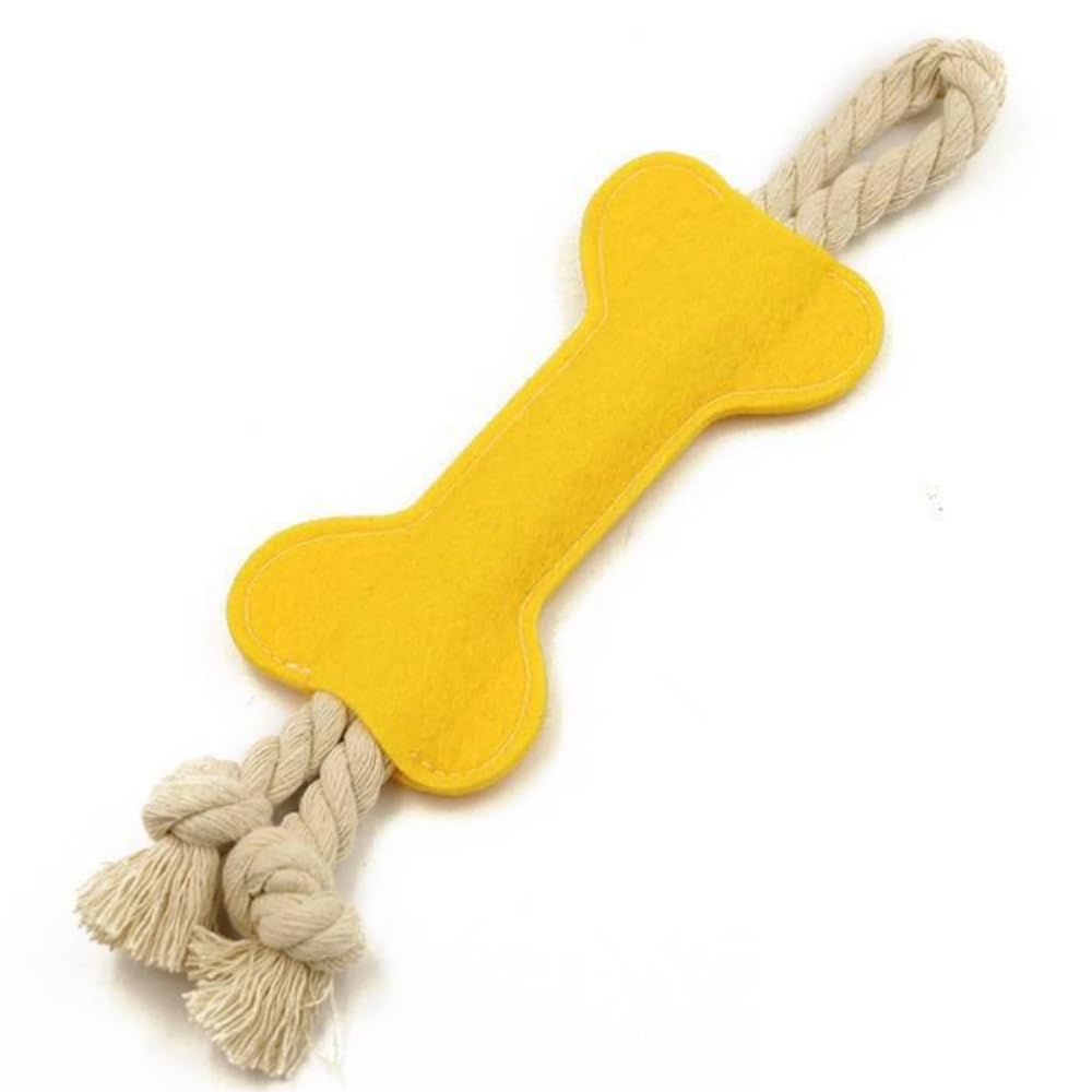 Taily Tails Bone Shape Tough Cotton Rope Dog Toy  Soft Chew Toys For Dogs  Durable Toy For Small, Medium & Large Dogs (Yellow 