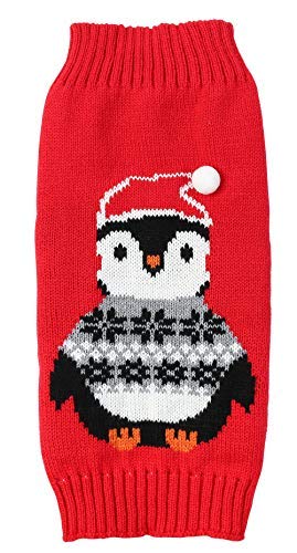 Penguin Red Christmas Holiday Festive Dog Sweater For Medium Dogs,Back Length 16'