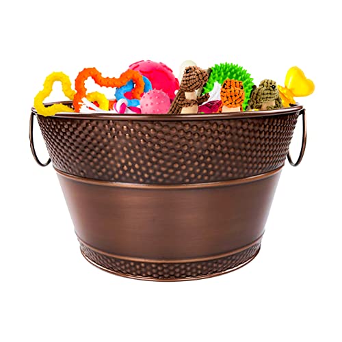 Metal Indestructible Dog Toy Bin - Storage Bin with Handles, Farmhouse Organizer Storage Basket for Pet Toys, Blankets, Leashes 