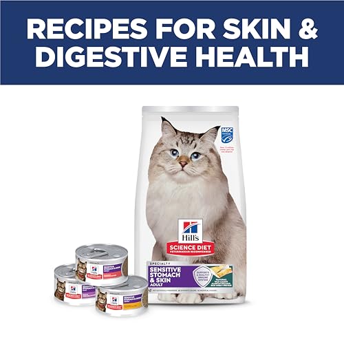 Hills Science Diet Sensitive Stomach & Skin, Adult 1-6, Stomach & Skin Sensitivity Support, Dry Cat Food, Pollock & Barley, 6 l