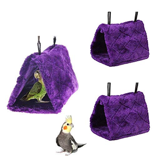 Magnoloran 2 Pack Warm Bird Nest House Bed Hanging Hammock Toy Sleeping Bed Plush Hanging Snuggle Cave Happy Hut For Pet Parrot Parakeet Cockatiel Conure Cockatoo African Grey Macaw(Purple)