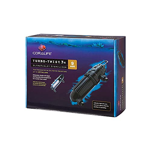 Coralife Turbo-Twist UV Sterilizer 9 Watt for Saltwater Aquariums, Up to 125 Gallons, Model 100115602
