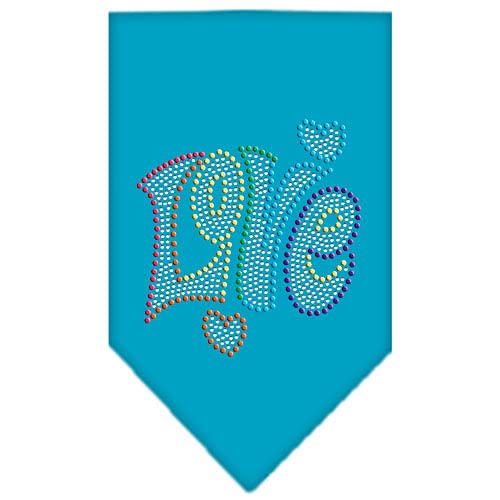 Mirage Pet Products 67-95 SMTQ Technicolor Love Rhinestone Turquoise Print Bandana, Small