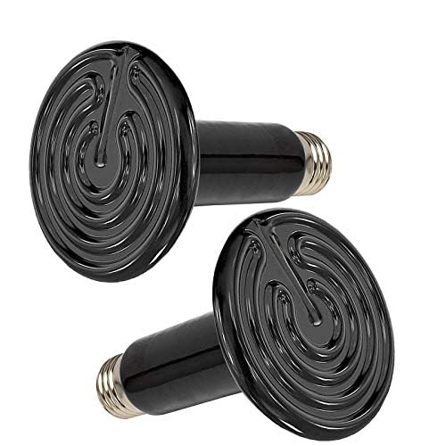 Boeespat High Efficiency 150W Reptile Heat Lamp Bulbs, Pack Of 2 Ceramic Heat Emitters For Reptile Geckos, Lizard, Iguana, Bearded Dragon & Pets Basking (Black, 150 Watts)