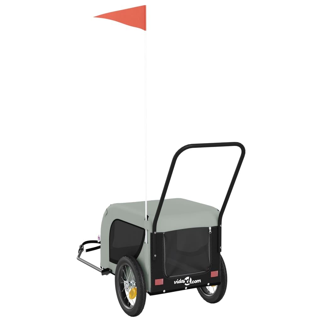 vidaXL Pet Bike Trailer Gray and Black - Sturdy Iron Frame - Oxford Fabric - Mesh Windows - Reflectors and Safety Flag - 48.8" x 20.9" x 20.9"