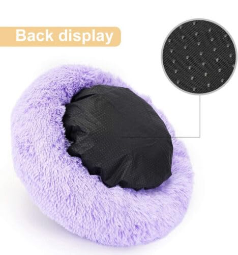 Cat Beds For Indoor Cats - Cat Bed Washable 20/24 Inches, Dog Beds For Small Medium Dogs, Anti Anxiety Round Fluffy Plush Faux Fur Cat Bed, Thick Bottom (Purple, Medium)