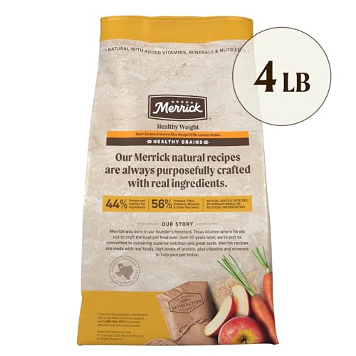 Merrick Healthy Grains Premium Adult Dry Dog Food, Wholesome and Natural Kibble, Healthy Weight Recipe - 4.0 lb. Bag