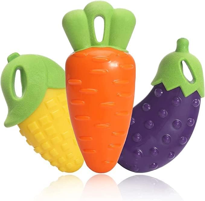 Woofy Durable Rubber Carrot/Brinjal And Lemon Veggie TeethCleaning And Chewing With Squeaky Sound Toys For Dogs And Puppies  M