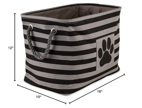 Bone Dry 5743 Pet Storage Collection Striped Paw Patch Bin, Medium Rectangle, Black