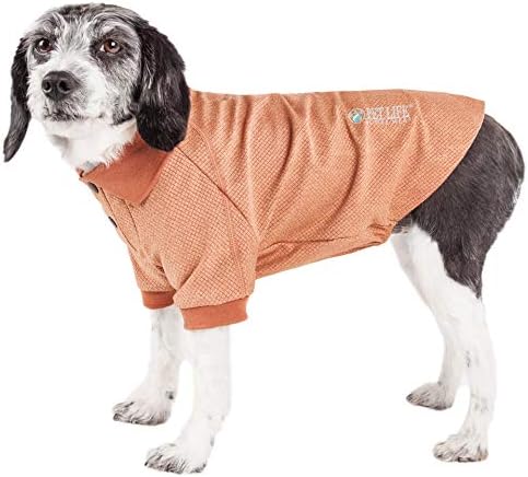 Pet Life  Active Furflexed Relaxstretch Wickproof Performance Dog Polo Tshirt, Tan  Small