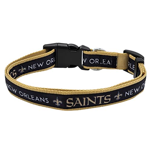 Pets First NFL New Orleans Saints Licensed PET COLLAR, Small - Heavy-Duty, Strong, and Durable Dog Collar. Available in 31 Footb