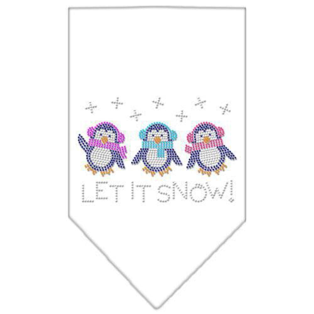Christmas Pet and Dog Bandana Rhinestone, "Let It Snow Penguins" White Small