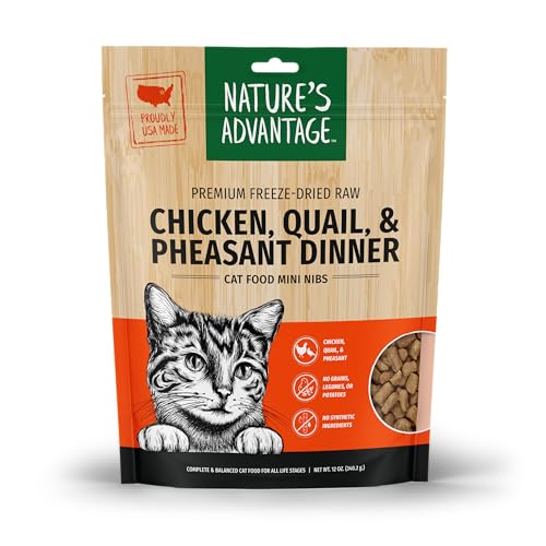 Nature's Advantage Freeze-Dried Raw Chicken, Quail & Pheasant Cat Food, Grain Free, High Protein, 12 oz Mini Nibs