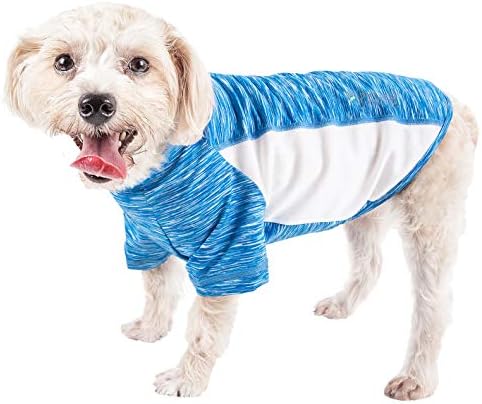 Pet Life  Active Warf Speed Heathered Ultrastretch Sporty Performance Dog Tshirt, Blue Heather And White  Small