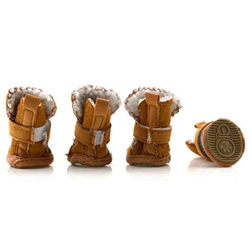 Urbest Dog Shoes With Hook Loop Closure Booties Pet Dog Chihuahua Shoes Boots, 4Pcs (5#, Brown)