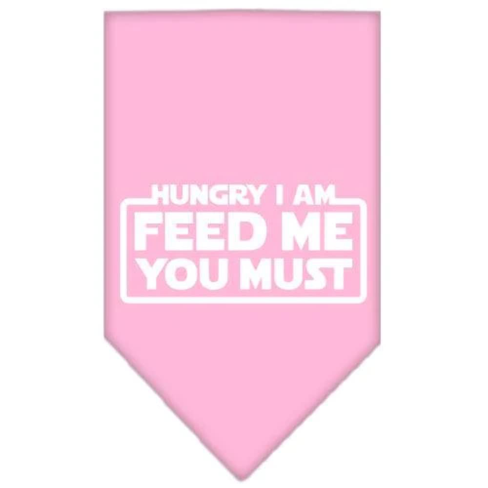 Pet and Dog Bandana Screen Printed, "Hungry I Am, Feed Me You Must" Light Pink Small