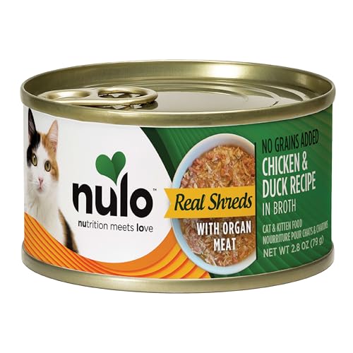 Nulo Real Shreds with Organ Meat Wet Canned Cat Food, Chicken & Duck, 2.8 Ounce, 12 Cans