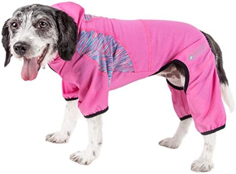 Pet Life  Active Pawsterity Heathered Performance 4Way Stretch Twotoned Full Bodied Hoodie, Pink  Medium